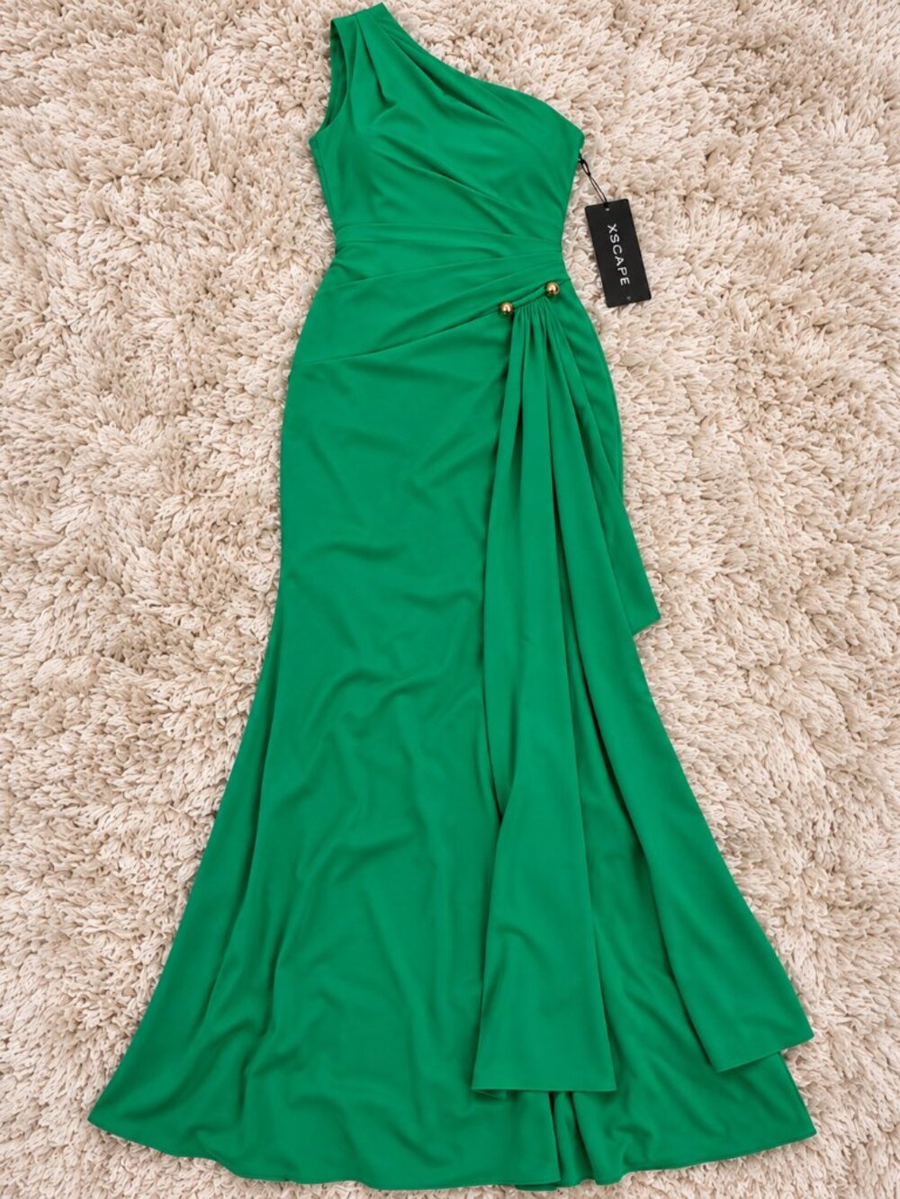 XSCAPE Emerald Green One Shoulder Draped Formal Gown Size 10 NWT - Picture 5 of 6